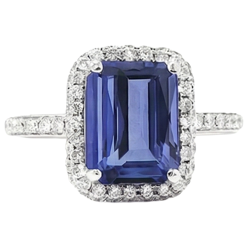 Tanzanite con diamante taglio smeraldo da 5,50 ct Anello solitario con accento