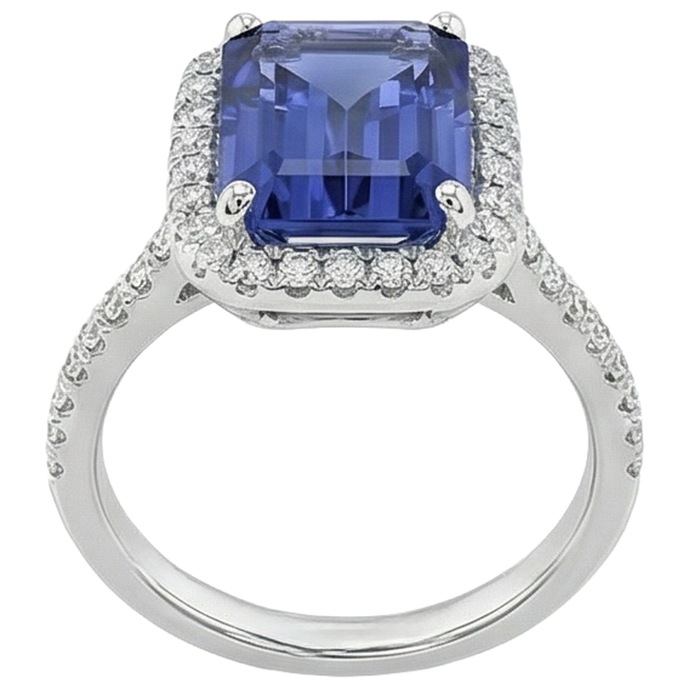 Tanzanite con diamante taglio smeraldo da 5,50 ct Anello solitario con accento
