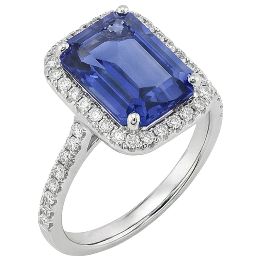 Tanzanite con diamante taglio smeraldo da 5,50 ct Anello solitario con accento