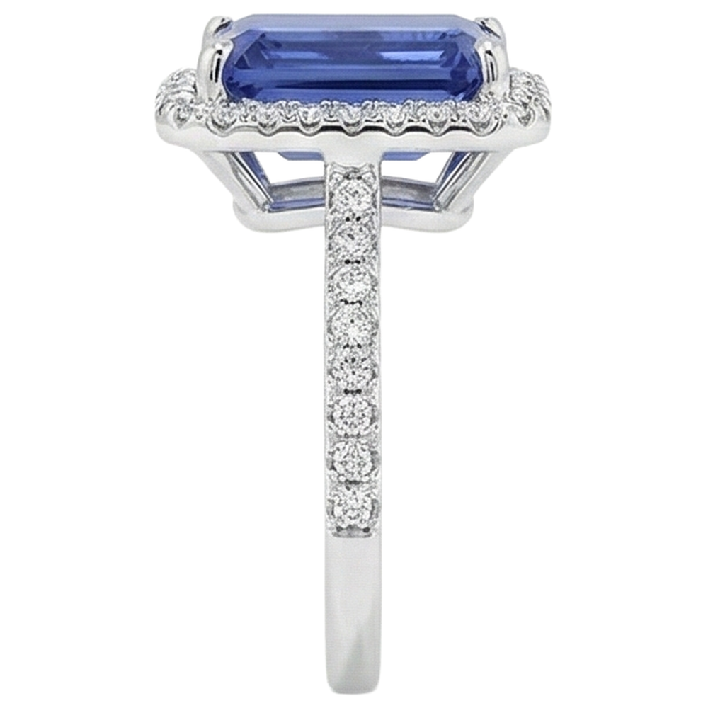 Tanzanite con diamante taglio smeraldo da 5,50 ct Anello solitario con accento