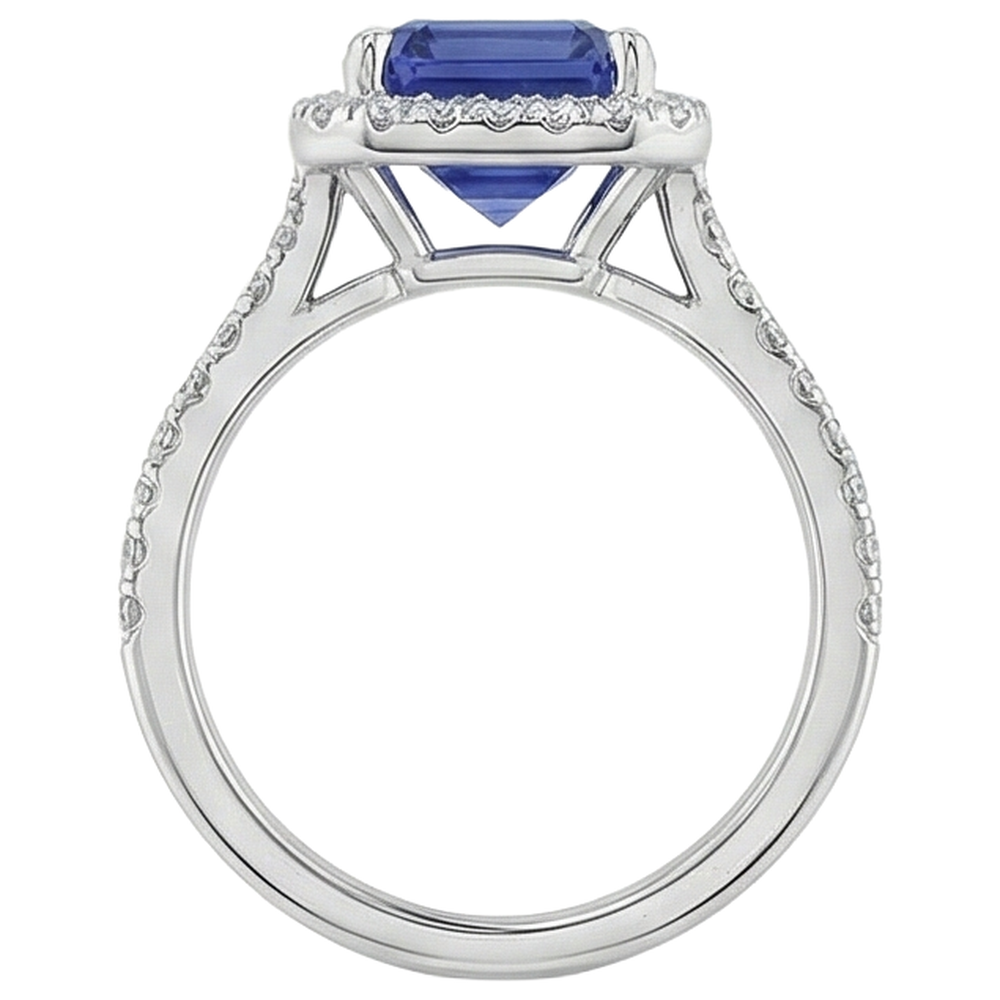 Tanzanite con diamante taglio smeraldo da 5,50 ct Anello solitario con accento