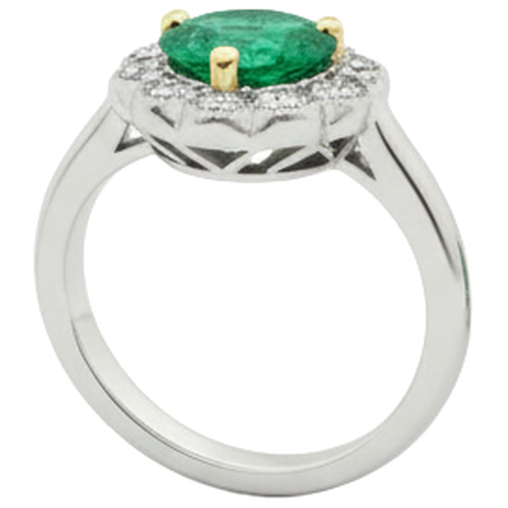 Anello con Gemma Oro Bicolore 14K con Smeraldo Fine – vista profilo
