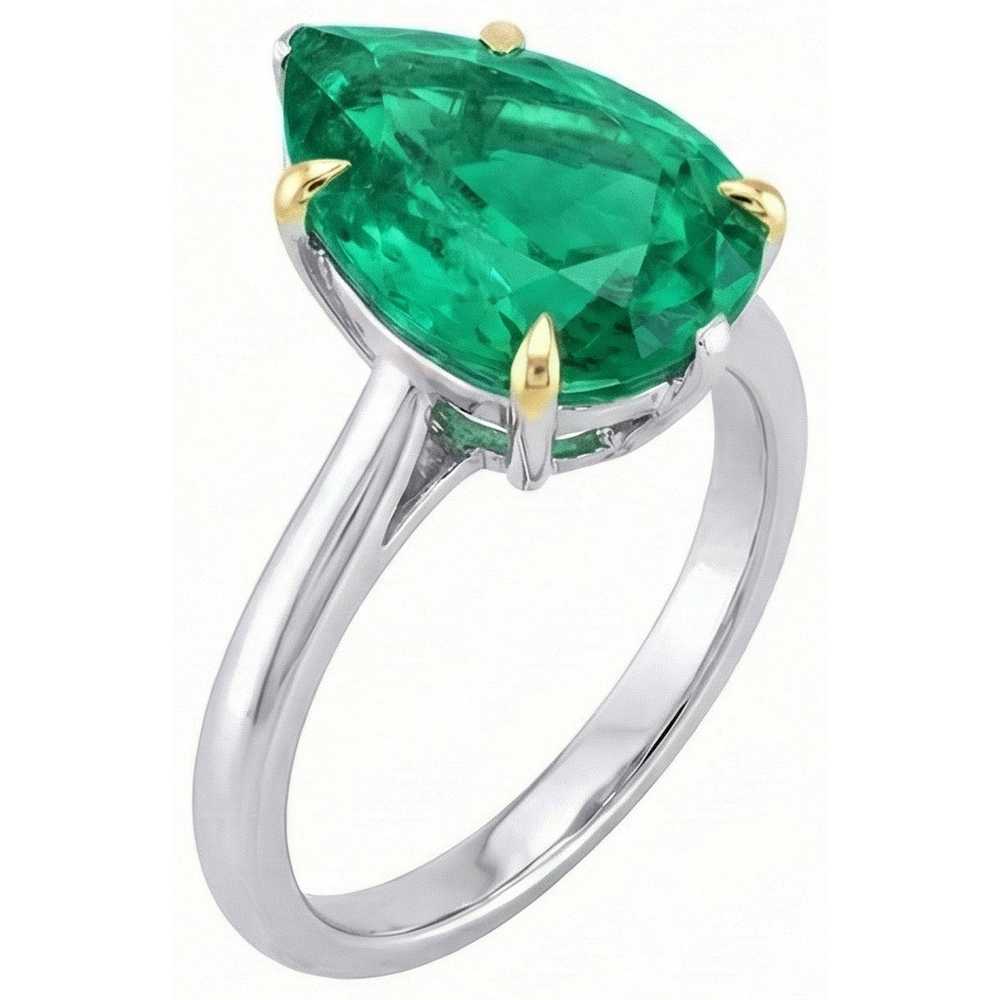 Anello Pietra Colorata Oro Due Toni 14K con Smeraldo Fine – vista frontale