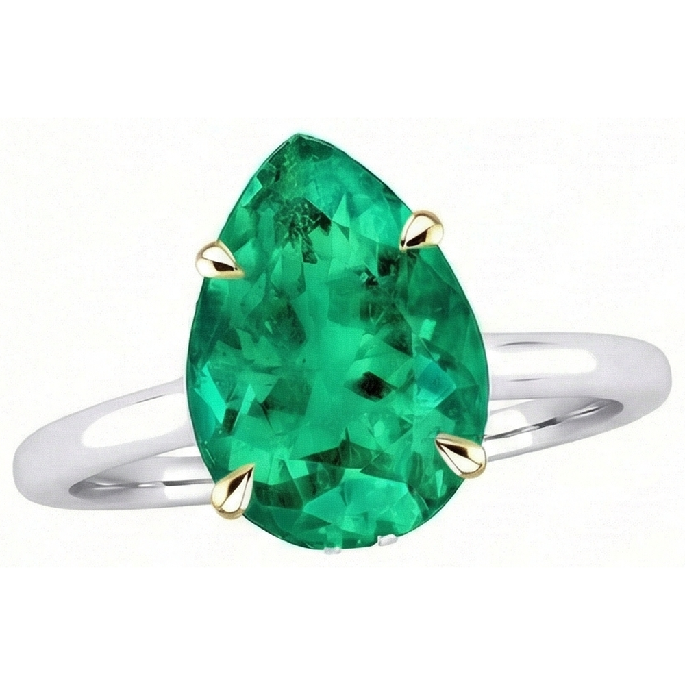 Goccia Smeraldo Fine anello in Oro Due Toni 14K – vista laterale