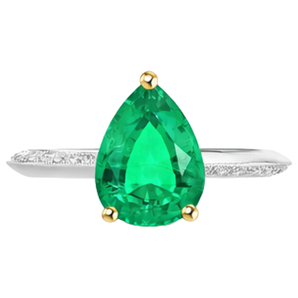 Smeraldo Colombiano Anello con Pietra Preziosa 2 carati Oro Due Toni 14K – vista laterale
