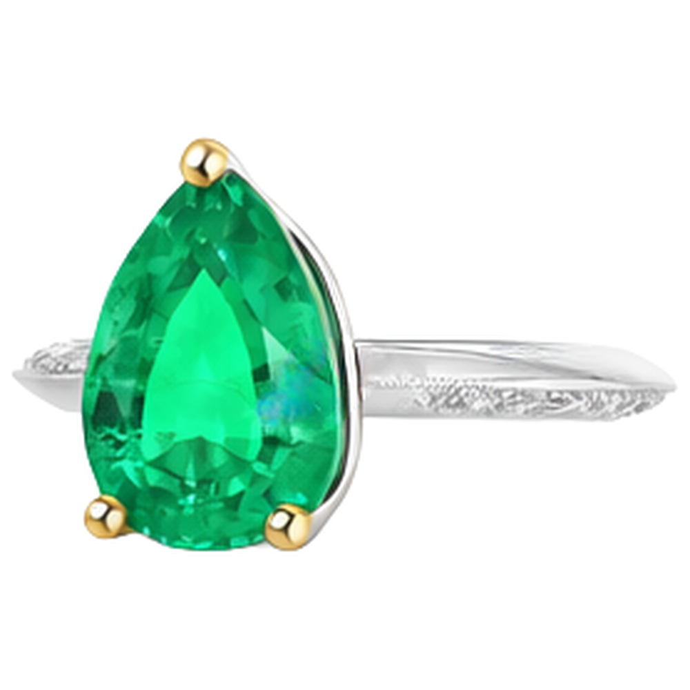 Smeraldo Colombiano Anello con Pietra Preziosa 2 carati Oro Due Toni 14K – vista angolare