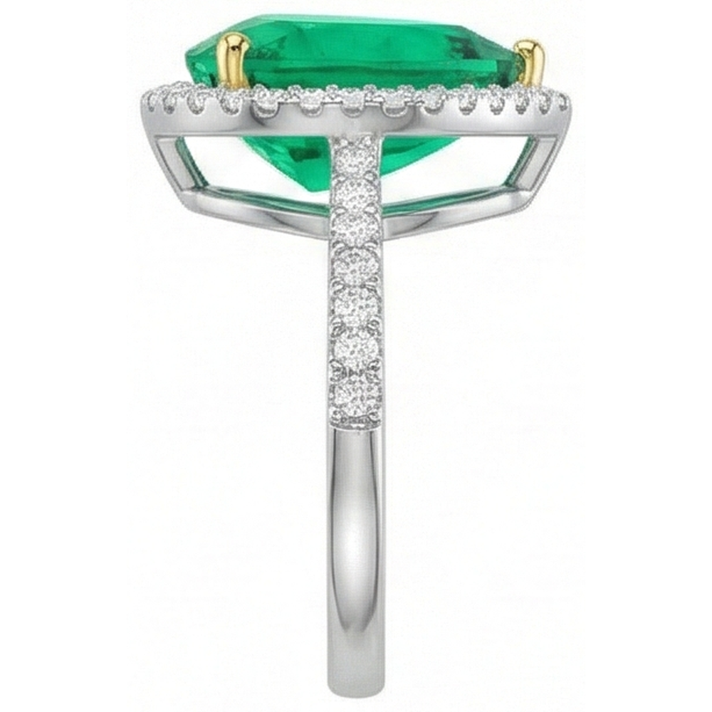 Anello con Gemma Oro 14 Carati Bicolore con Smeraldo Fine – vista profilo
