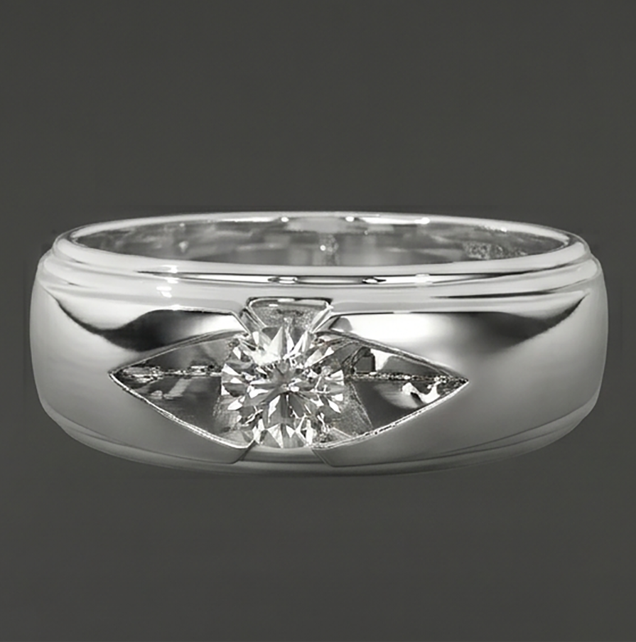 Tendenza Anello da Uomo Vero Rotondo Diamante Solitario