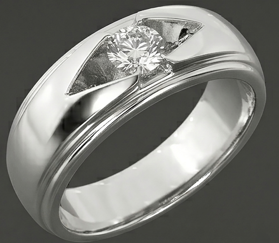Tendenza Anello da Uomo Vero Rotondo Diamante Solitario