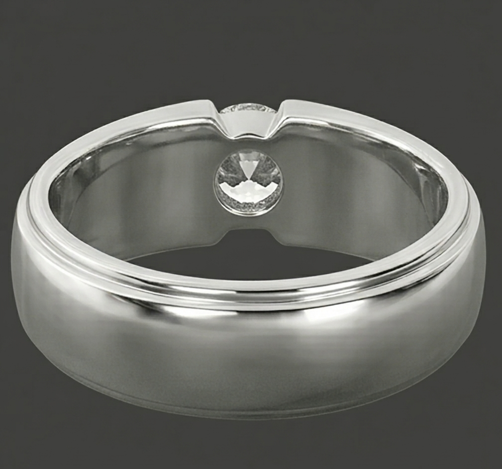 Tendenza Anello da Uomo Vero Rotondo Diamante Solitario
