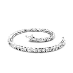 Bracciale Tennis Tondo Con Taglio A Vero Diamante Montatura In Oro Bianco Massiccio 14K 4,60 Carati