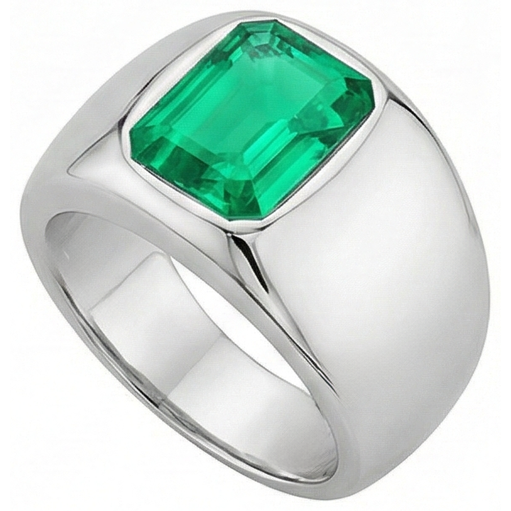 Smeraldo Fine Anello Pietra Colorata 2-carati Oro Bianco 14K – vista profilo