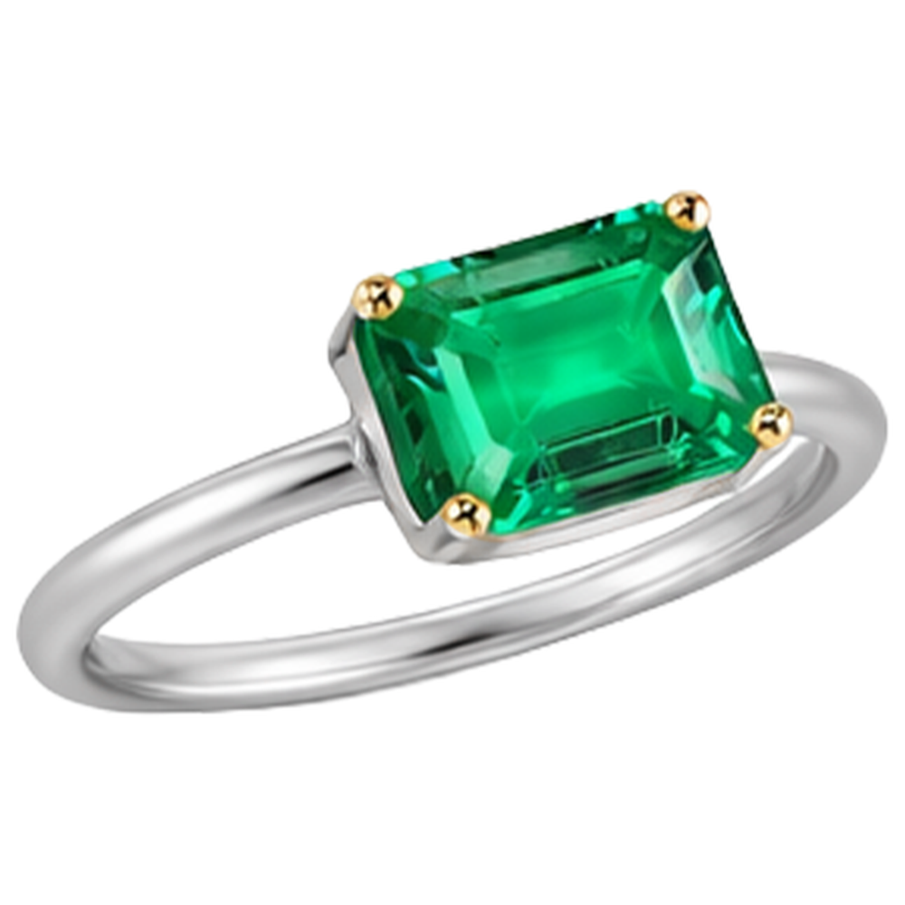 Anello con Gemma Oro Due Toni 14K con Smeraldo Colombiano – vista angolare