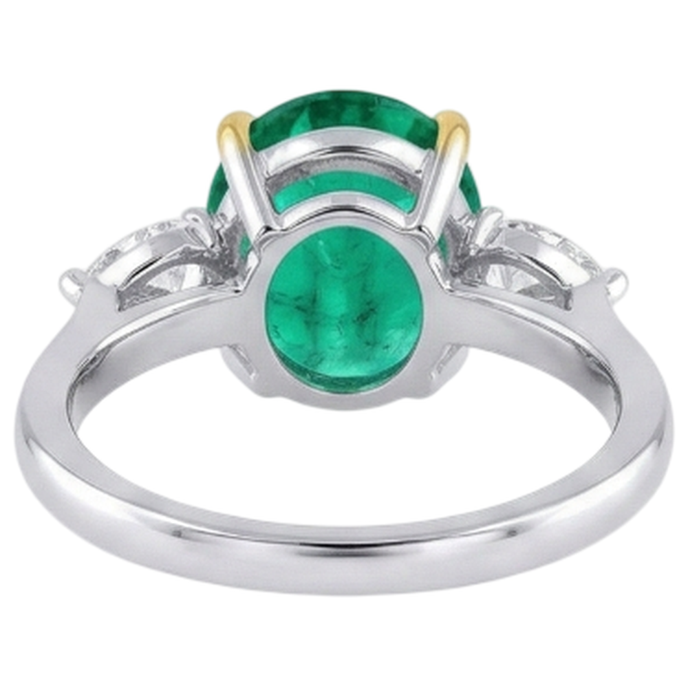 Anello con Pietra Preziosa Oro 14 Carati Bicolore con Smeraldo Colombiano – vista posteriore