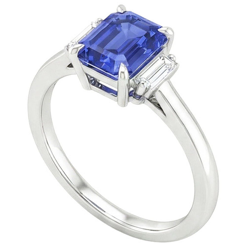 Squisito Zaffiro Blu Fiordaliso Anello con Pietra Preziosa 3,50 carati – vista frontale
