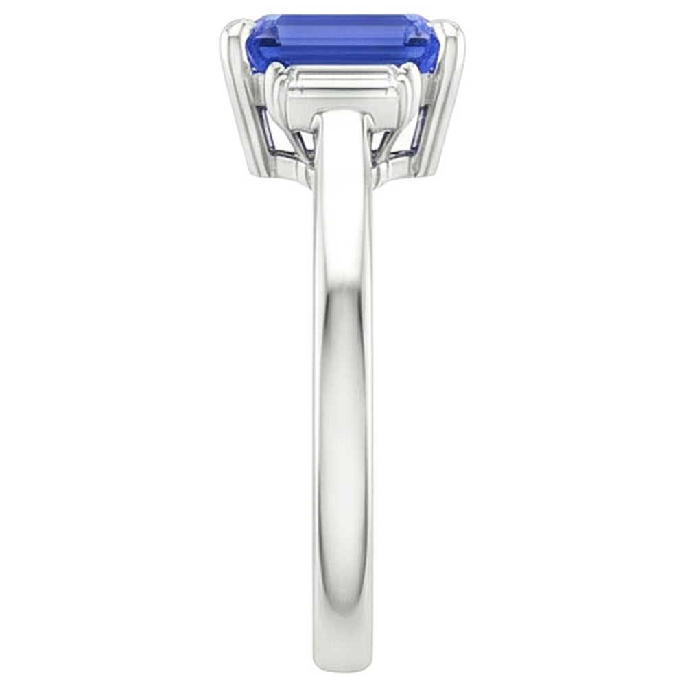 Taglio Smeraldo Zaffiro Blu Fiordaliso anello in Oro Bianco 14K – vista profilo