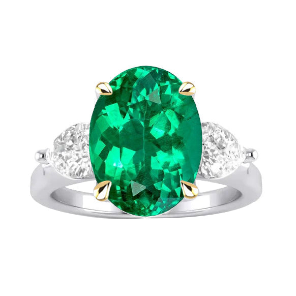 Smeraldo Colombiano Anello con Pietra Preziosa 4-carati Oro 14 Carati Bicolore – vista principale