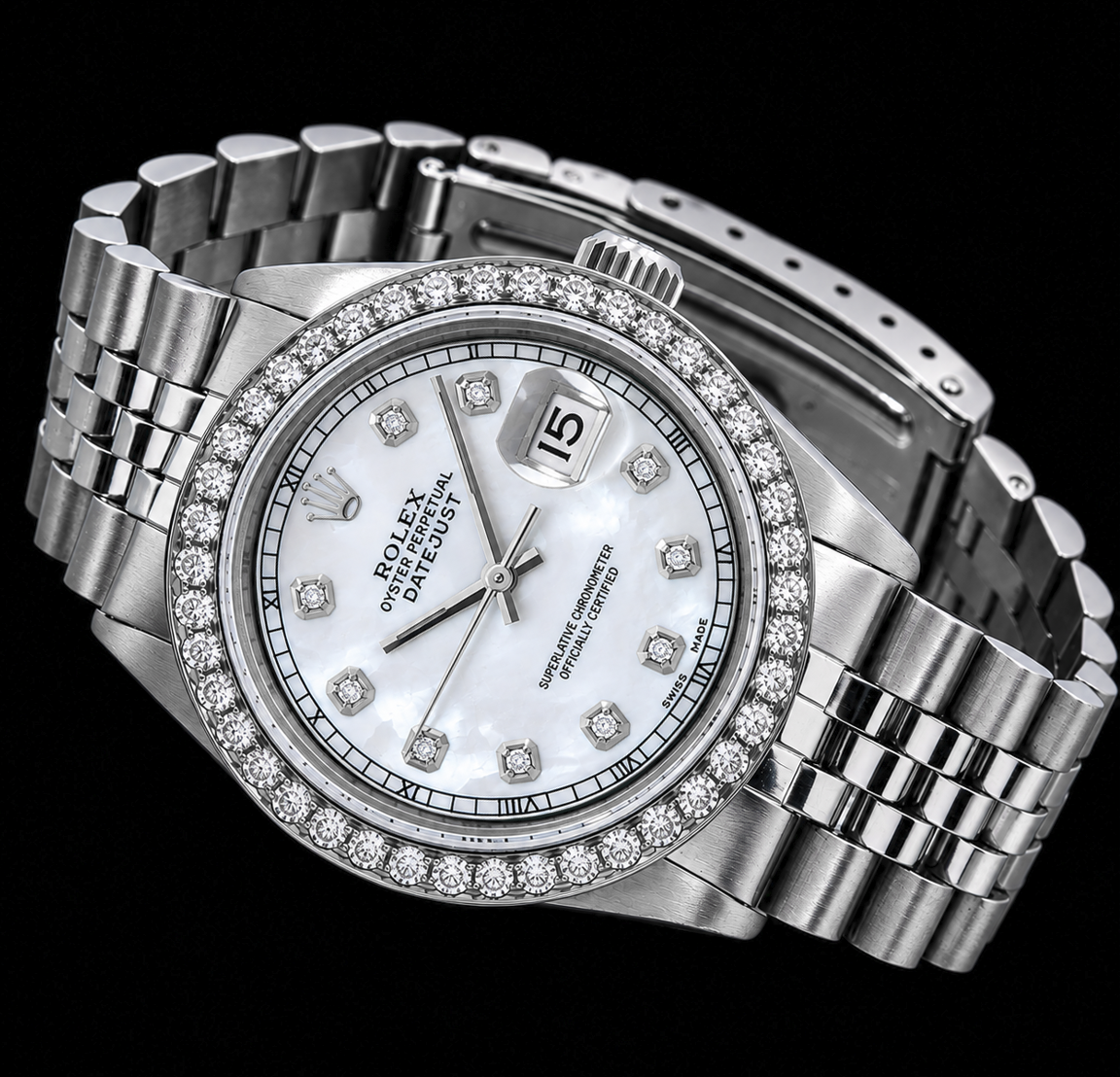 Rolex Datejust 1601 36 mm Orologio in Acciaio Inossidabile con Quadrante con Diamanti in Madreperla Bianca