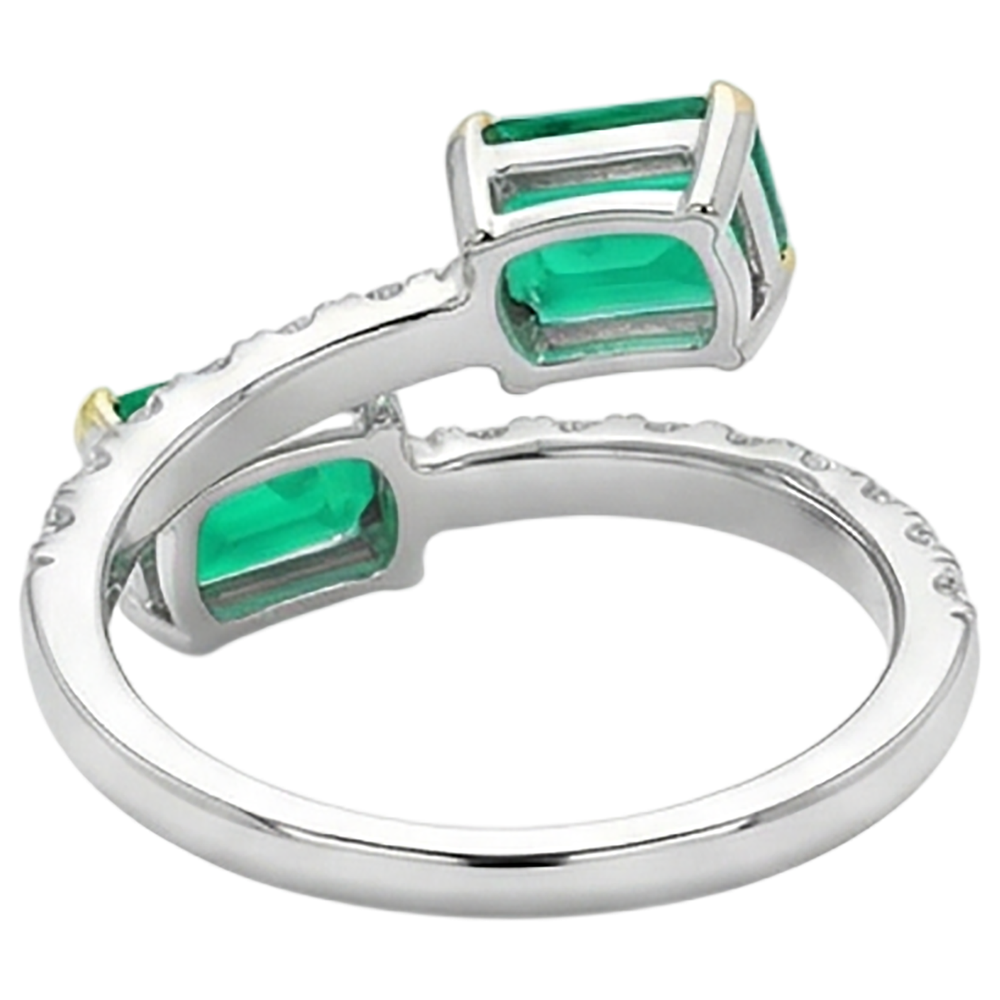 Smeraldo Fine Anello con Gemma 2 carati Oro Due Toni 14K – vista posteriore