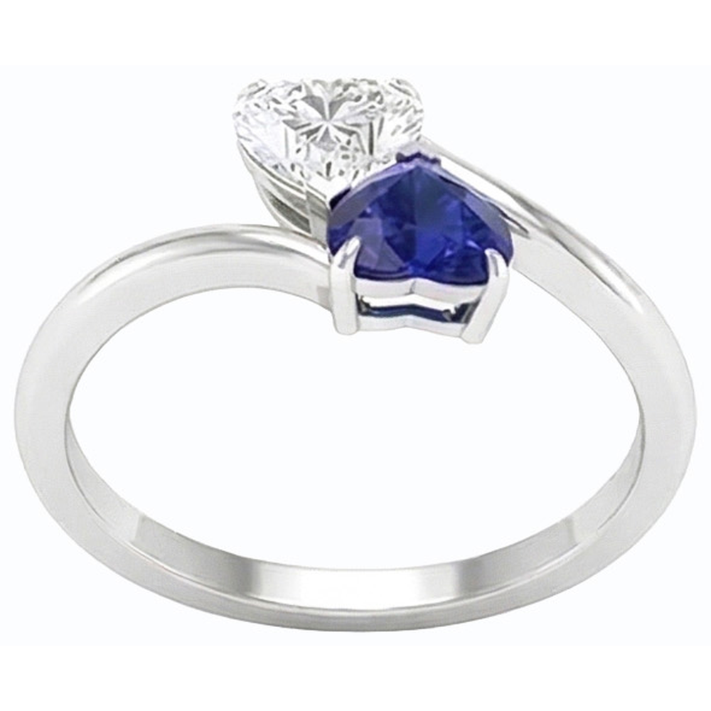 Toi et Moi Anello 3 Cuore Blu Zaffiro e Diamante Naturale Autentico ( non creato in laboratorio ) Carati 2 Gioielli in Pietra