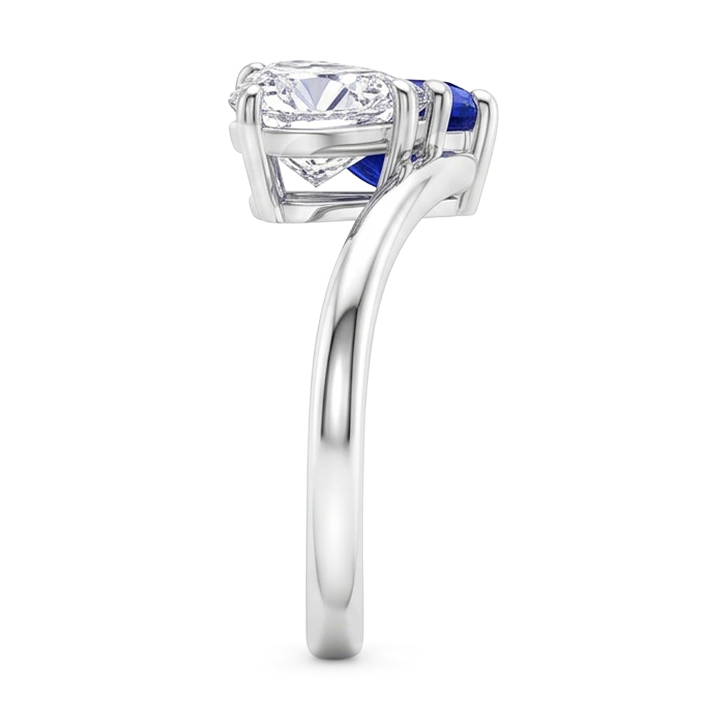 Toi et Moi Anello 3 Cuore Blu Zaffiro e Diamante Naturale Autentico ( non creato in laboratorio ) Carati 2 Gioielli in Pietra