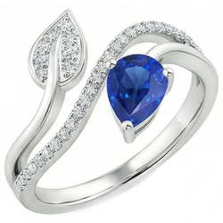 Toi et Moi Anello Donna Diamante Pera Blu Zaffiro 4 Carati Stile Foglia