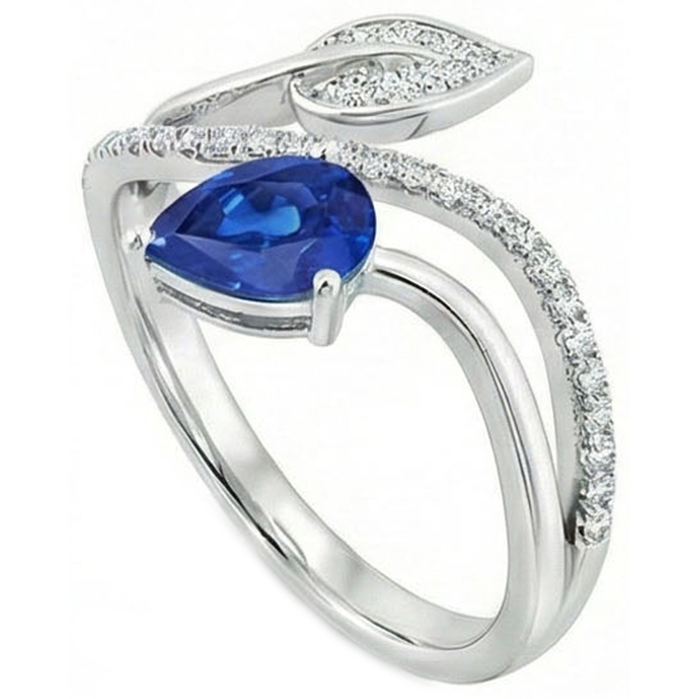Toi et Moi Anello Donna Diamante Pera Blu Zaffiro 4 Carati Stile Foglia