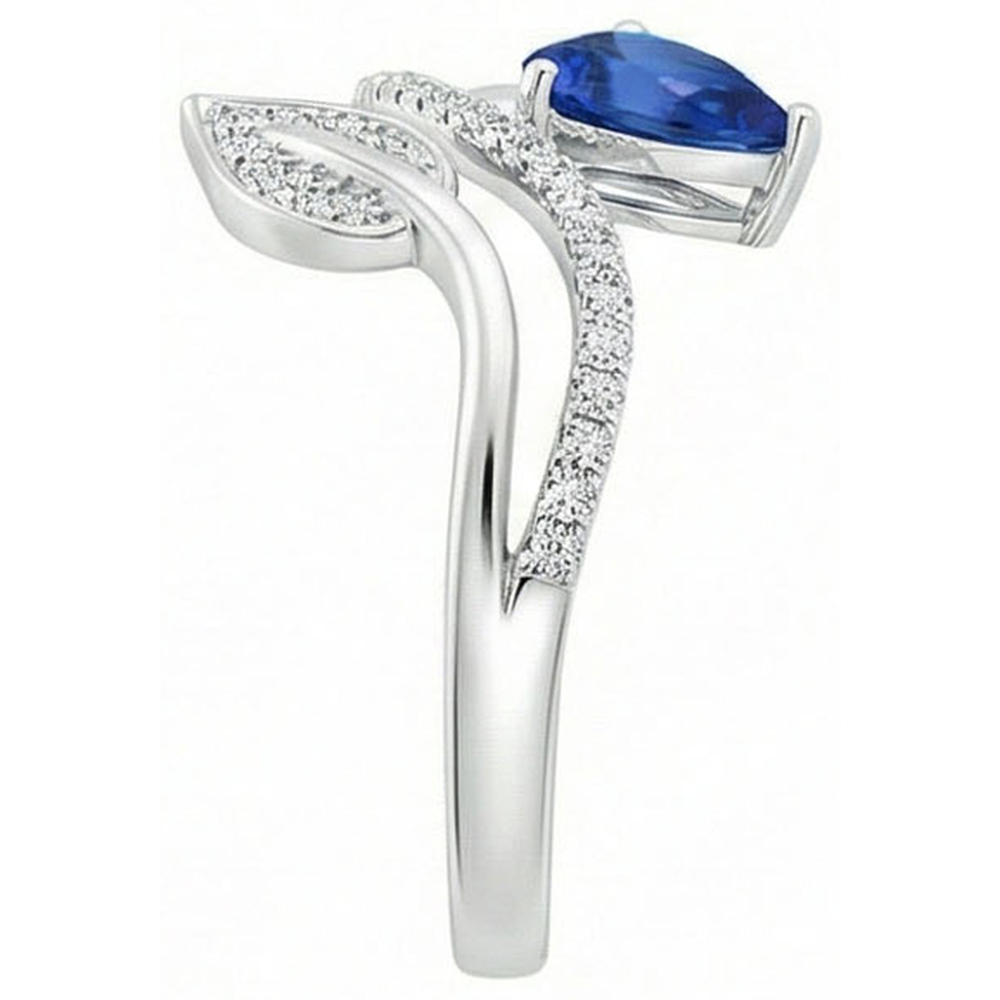 Toi et Moi Anello Donna Diamante Pera Blu Zaffiro 4 Carati Stile Foglia