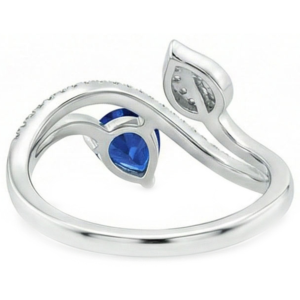 Toi et Moi Anello Donna Diamante Pera Blu Zaffiro 4 Carati Stile Foglia