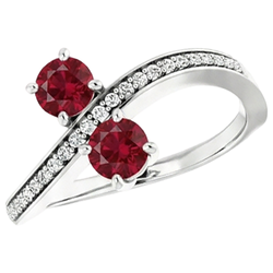 Toi et Moi Anello Rubino Burmese Diamante Naturale Autentico ( non creato in laboratorio ) Rotondo 1.50 Carati con Oro Bianco 14K