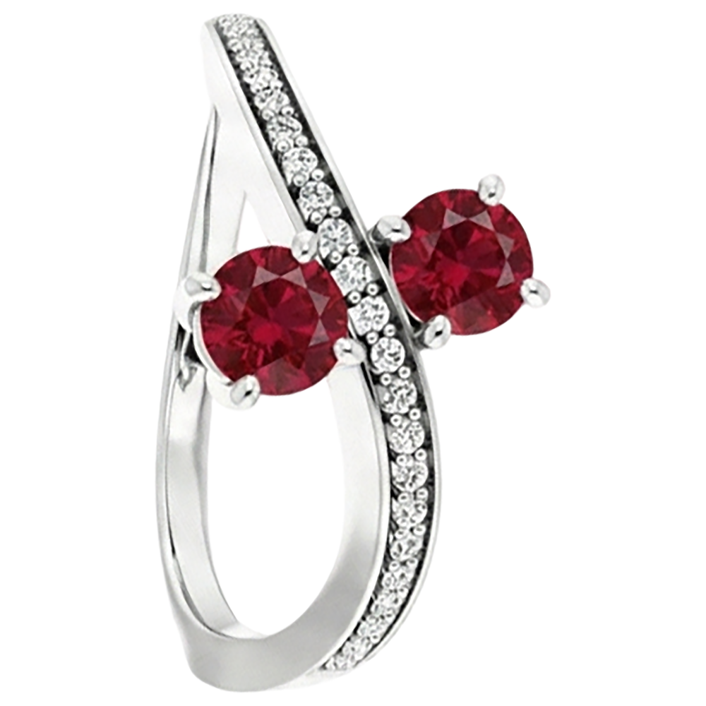 Toi et Moi Anello Rubino Burmese Diamante Naturale Autentico ( non creato in laboratorio ) Rotondo 1.50 Carati con Oro Bianco 14K