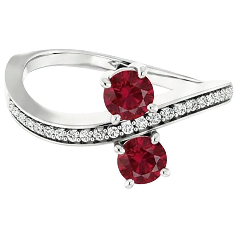 Toi et Moi Anello Rubino Burmese Diamante Naturale Autentico ( non creato in laboratorio ) Rotondo 1.50 Carati con Oro Bianco 14K