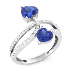Toi et Moi Anello a cuore con diamanti e zaffiro blu con gambo intrecciato 3,50 carati con oro bianco 14K
