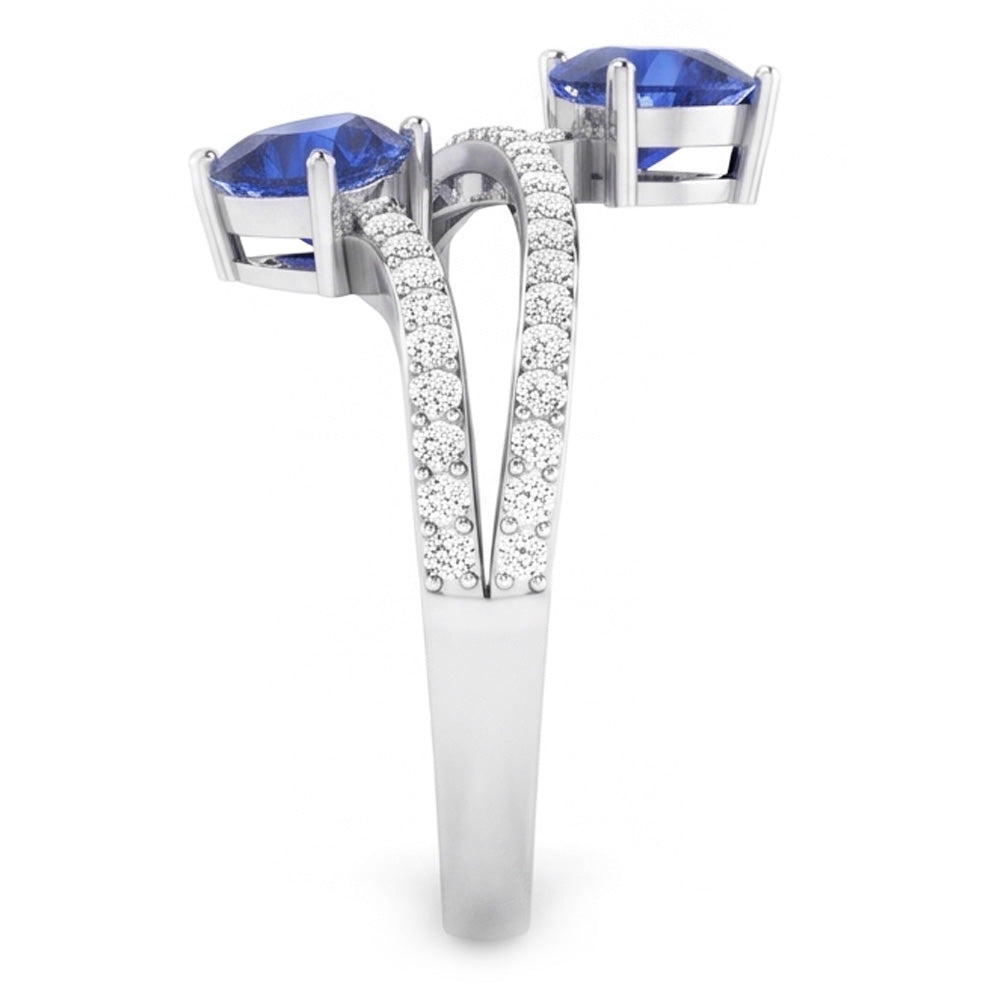 Toi et Moi Anello a cuore con diamanti e zaffiro blu con gambo intrecciato 3,50 carati con oro bianco 14K