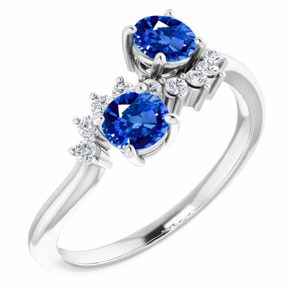 Toi et Moi Diamond Ring 1.18 Carati Zaffiro di Ceylon Gioielli da donna 14K