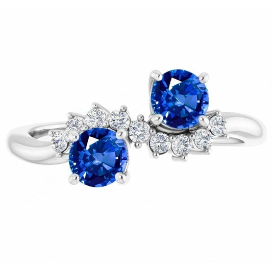 Toi et Moi Diamond Ring 1.18 Carati Zaffiro di Ceylon Gioielli da donna 14K