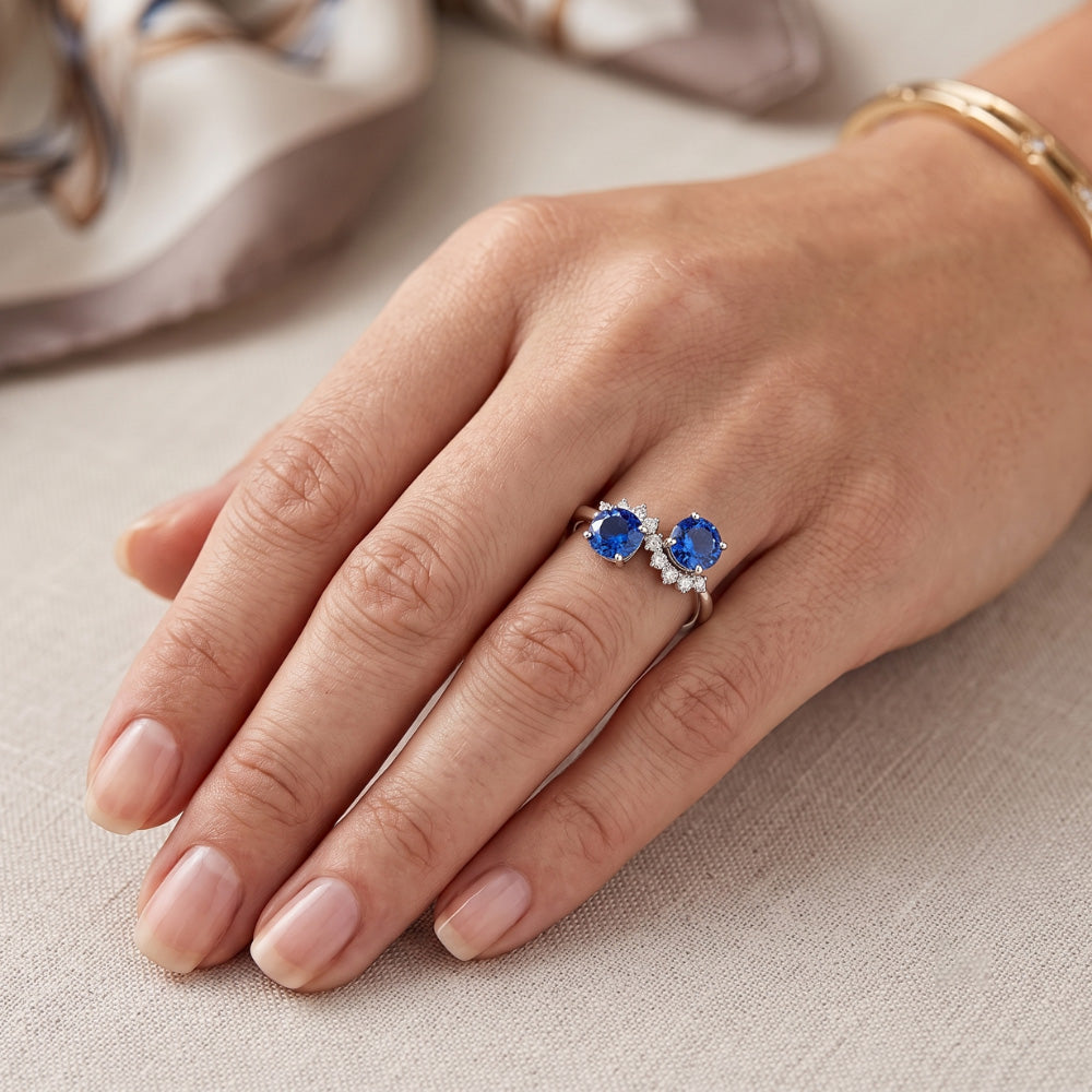 Toi et Moi Diamond Ring 1.18 Carati Zaffiro di Ceylon Gioielli da donna 14K
