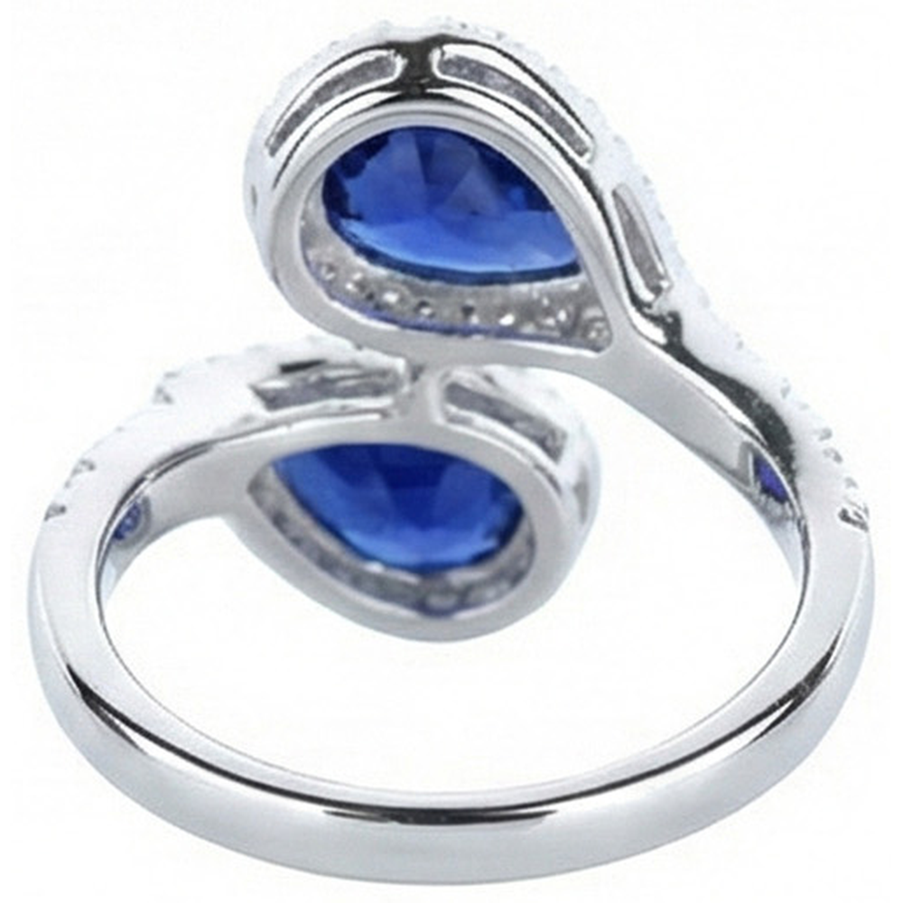 Toi et Moi Halo Anello Pera Zaffiri Ceylon & Diamanti Naturali Autentici ( non creati in laboratorio ) 5.50 Carati Oro