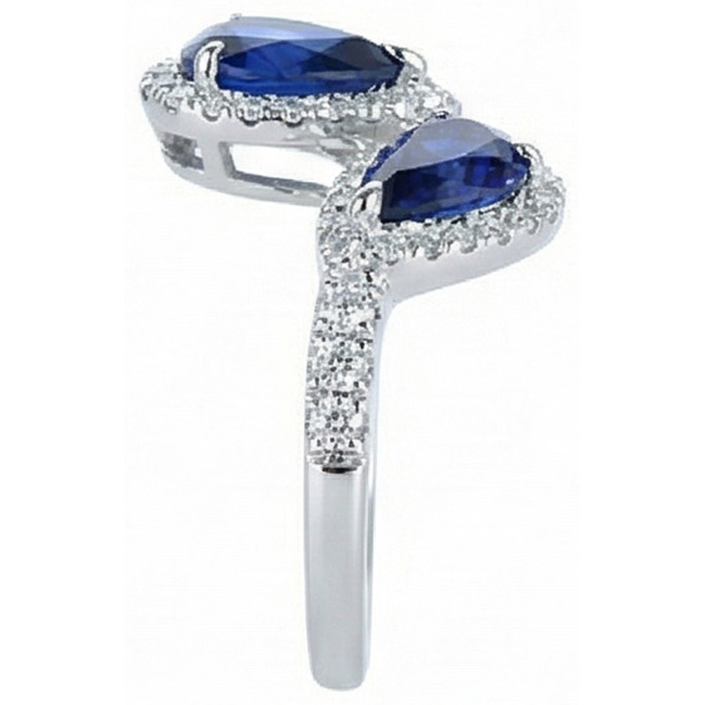 Toi et Moi Halo Anello Pera Zaffiri Ceylon & Diamanti Naturali Autentici ( non creati in laboratorio ) 5.50 Carati Oro