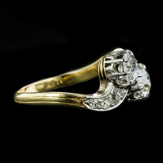 Toi Et Moi Anello In Oro Tondo Vecchio Minatore Con Naturale Diamante Bicolore 4.50 Carati
