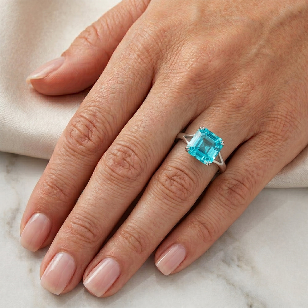 Tormalina Paraiba taglio Asscher Anello Solitario 3 carati – Oro