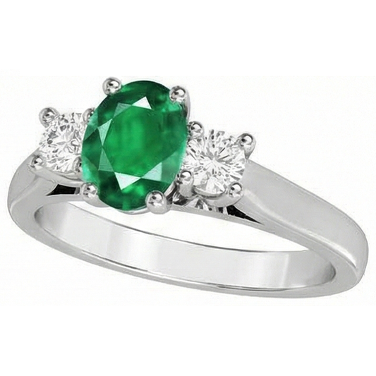 Tre pietre 10.50 carati Verde smeraldi e diamanti Fede nuziale in oro 14K