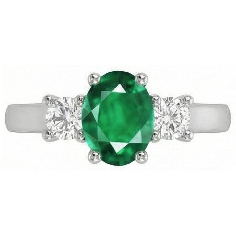 Tre pietre 10.50 carati Verde smeraldi e diamanti Fede nuziale in oro 14K