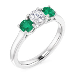 Tre pietre diamante smeraldo anello 2.40 carati oro bianco 14k