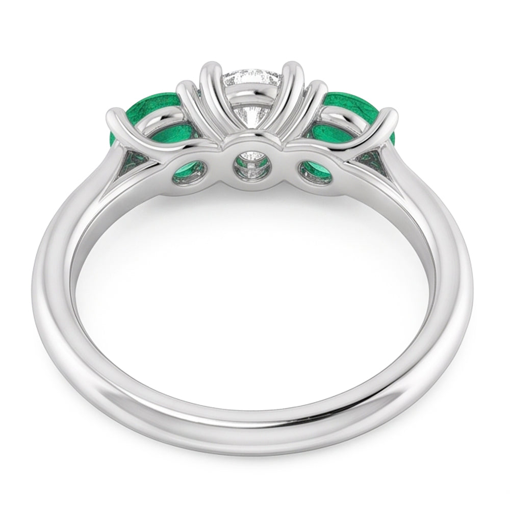 Tre pietre diamante smeraldo anello 2.40 carati oro bianco 14k