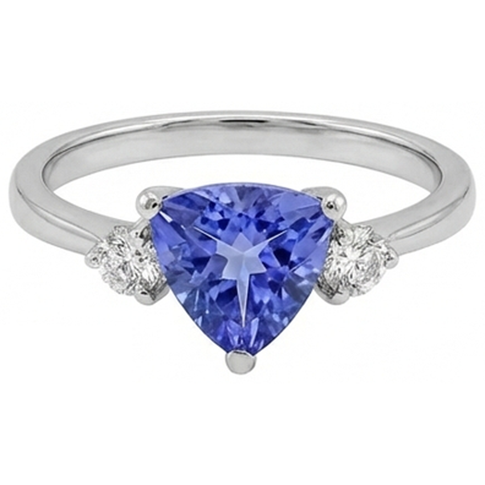 Tre pietre tanzanite e diamanti rotondi 4 carati Anello con pietre preziose Novità