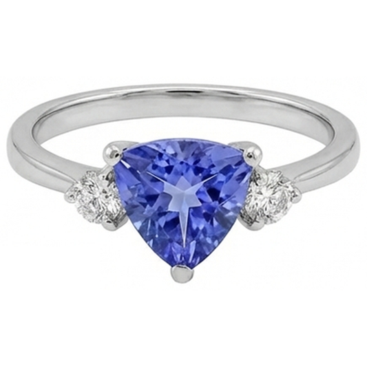 Tre pietre tanzanite e diamanti rotondi 4 carati Anello con pietre preziose Novità