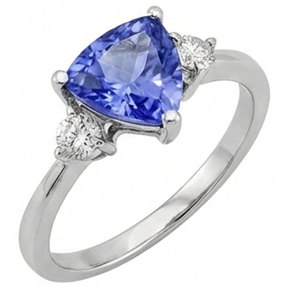 Tre pietre tanzanite e diamanti rotondi 4 carati Anello con pietre preziose Novità