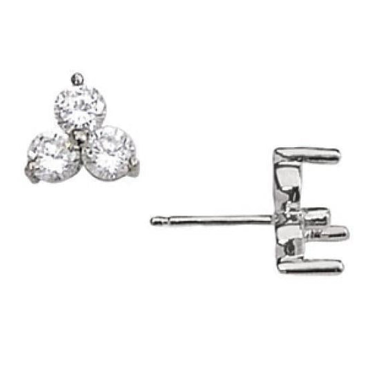 Tre Orecchini A Bottone Con Pietre 3 Ct. Orecchini Naturale Diamanti Oro Bianco 14K