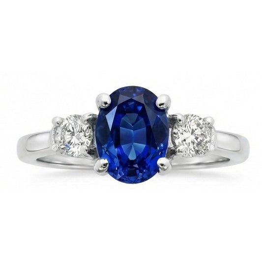 Tre anelli ovali in pietra con zaffiro dello Sri Lanka e diamanti da 1,50 carati Oro bianco 14K